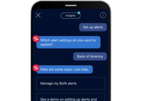 Screen shot of a mobile phone screen showing answers from Erica in the Mobile Banking app.
