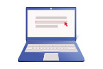 A laptop with a cursor highlighting text on the screen.