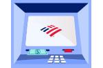 An ATM with a Bank of America Flagmark symbol.