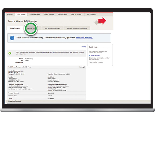 How to do an International Wire Transfer with Online Banking Bank of America