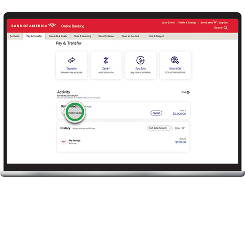Bank wire transfer interface