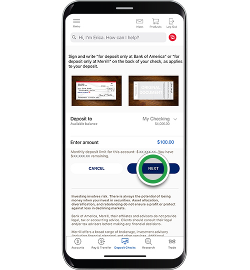 Bank of america check deposit limit discount